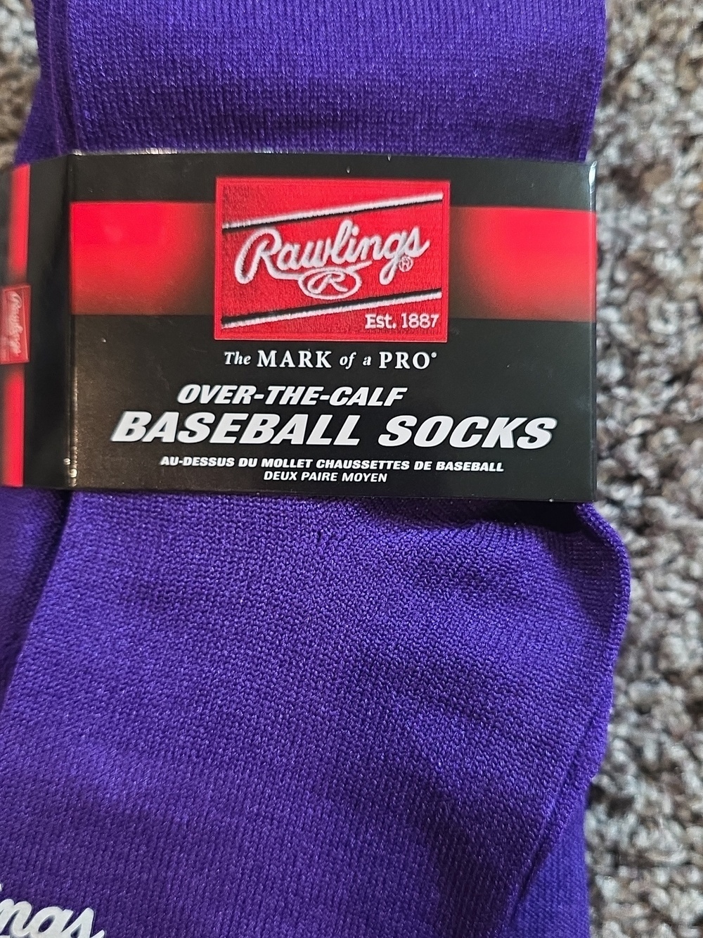 Rawlings Purple Over-The-Calf Athletic Baseball Socks, 2 Pair Size Medium - Picture 2 of 3